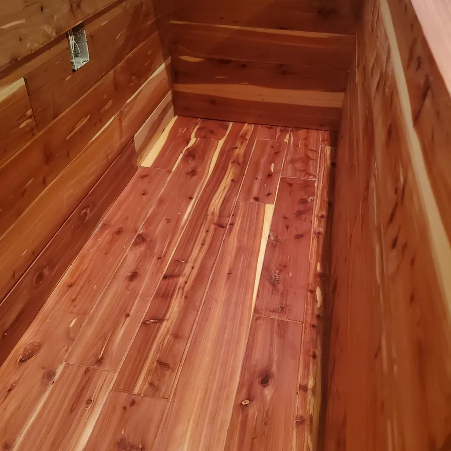 Inside of a cedar chest after cleaning