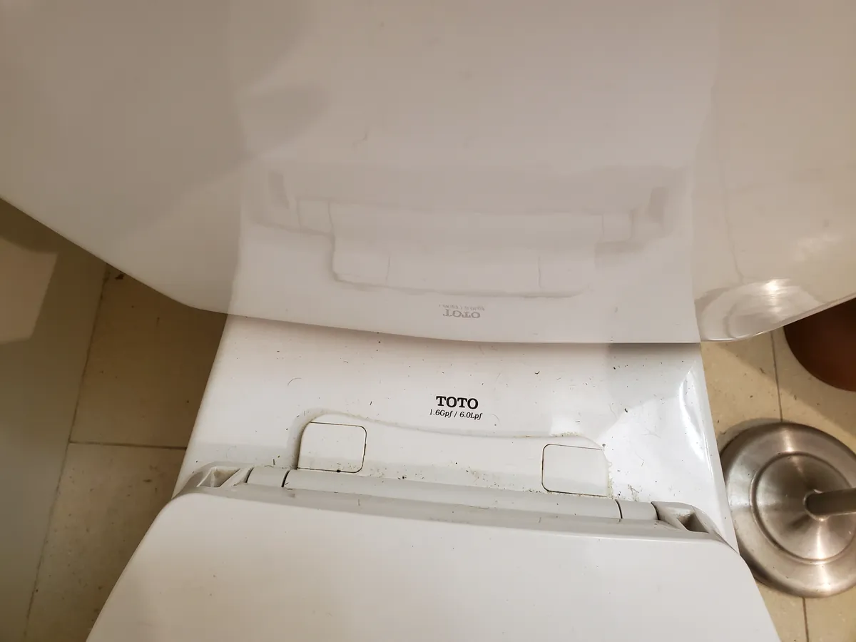 Toilet before cleaning, with stains