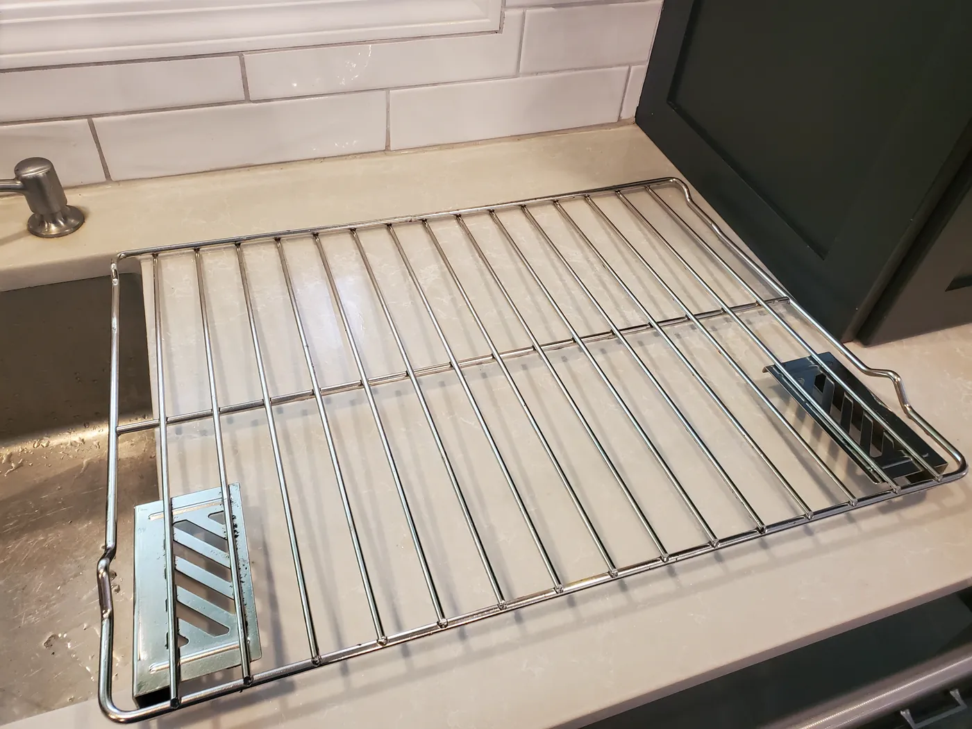 Oven rack after cleaning, bright chrome with the grease gone